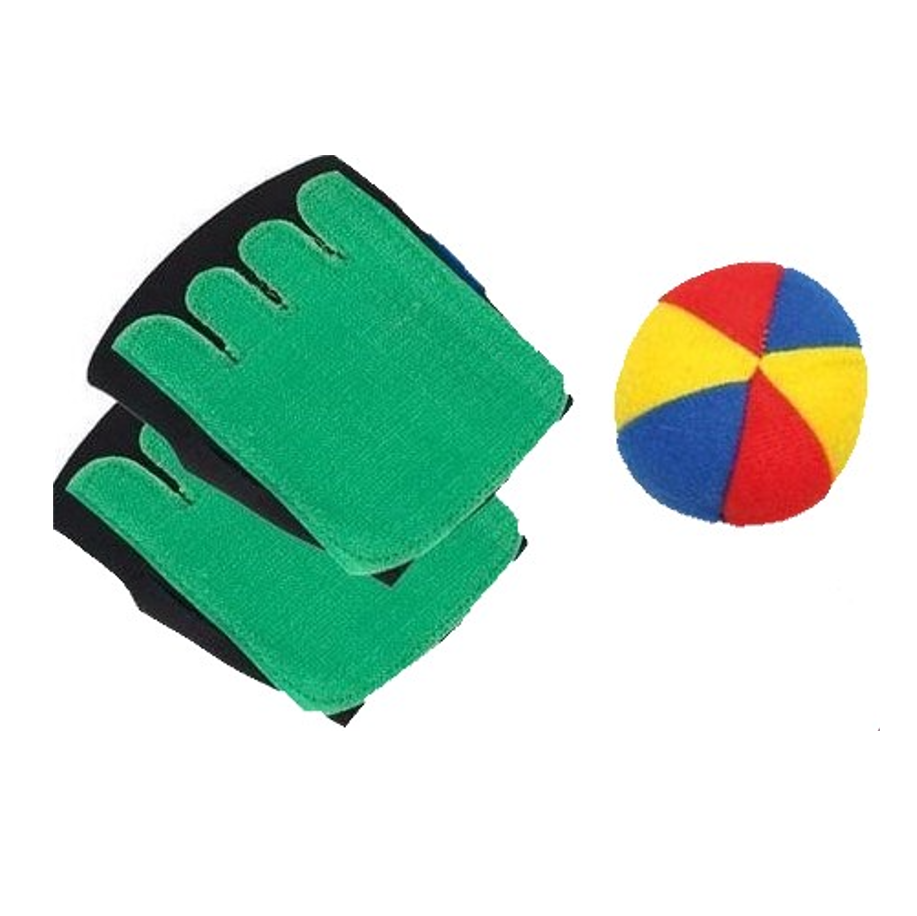Groene handschoenen met klittenband en gekleurde stoffen bal