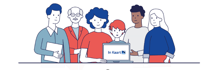 Online onderzoek Register In kaart - animatie poppetjes jong en ouder achter laptop