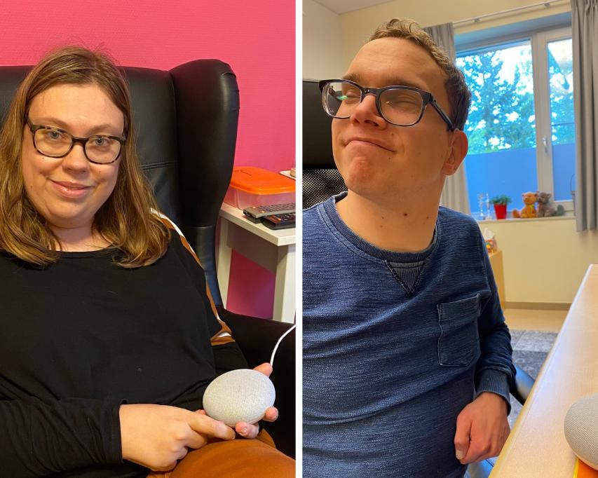 Melissa en Laurent van Ganzenstraat 1 hebben een Google Home-mini op hun eigen appartement.