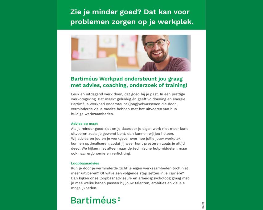 Voorblad flyer met afbeelding man voor een prikbord