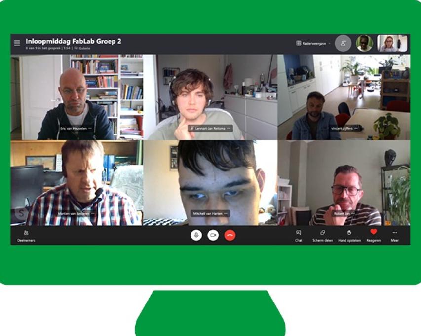 Screenshot van Skype-sessie FabLab-middag