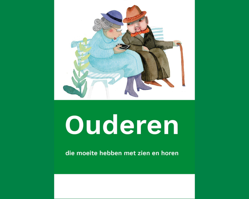 Omslag van het boek met een tekening van twee ouderen op een bankje.