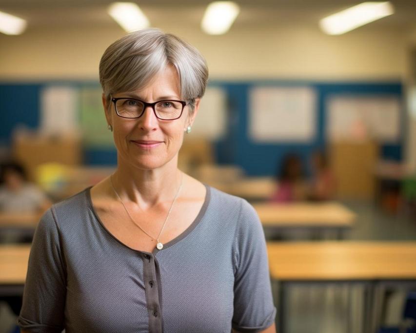 Vrouw met bril in klaslokaal
